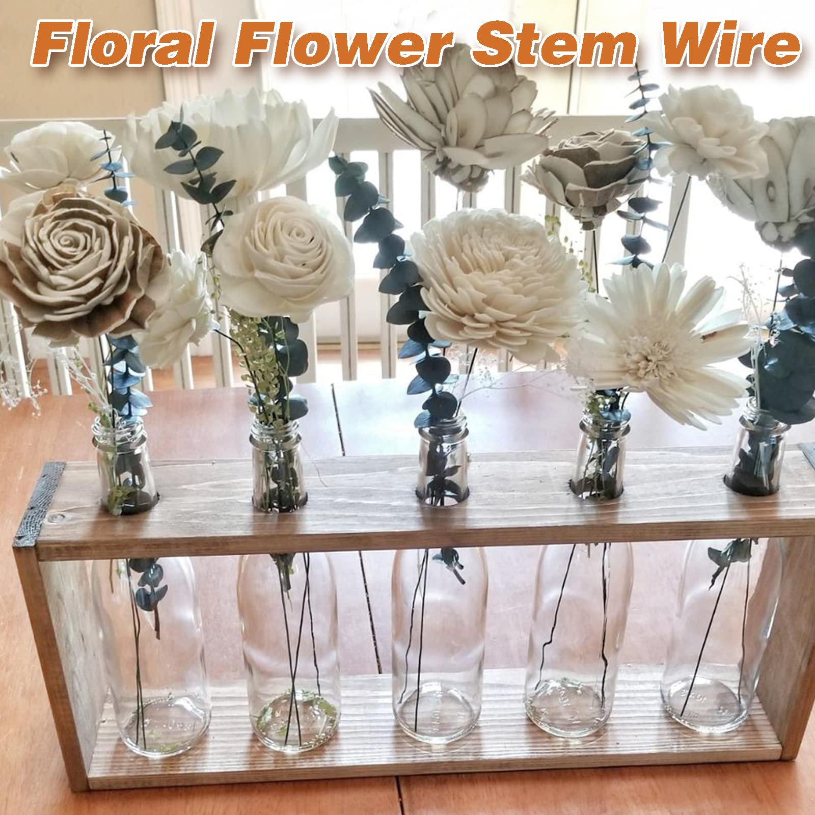 Hamiggaa 200 Pcs Floral Flower Stem Wire,16 Inch 22 Gauge Flower Paper Wrapped Wire,Green Crafting Floral Stem for Flower Arrangements DIY,Bouquent Stem Wrapping and Crafts