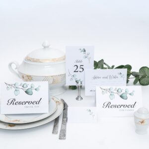 CLEVER SIGNS Reserved Table Signs, Pack of 25, Reserved Signs for Weddings, Receptions, Christmas, Events, 4x6 inches Reservation Cards for Tables, Greenery Watercolor Reserved Signs