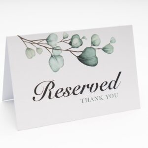 clever signs reserved table signs, pack of 25, reserved signs for weddings, receptions, christmas, events, 4x6 inches reservation cards for tables, greenery watercolor reserved signs