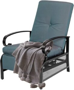 omelaza adjustable outdoor lounge chair with removable cushions - metal recliner sofa for patio, garden, poolside - peacock blue