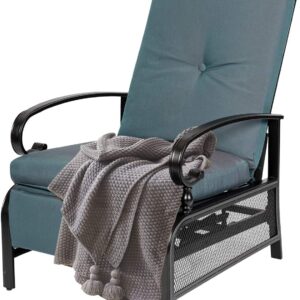 Omelaza Adjustable Outdoor Lounge Chair with Removable Cushions - Metal Recliner Sofa for Patio, Garden, Poolside - Peacock Blue