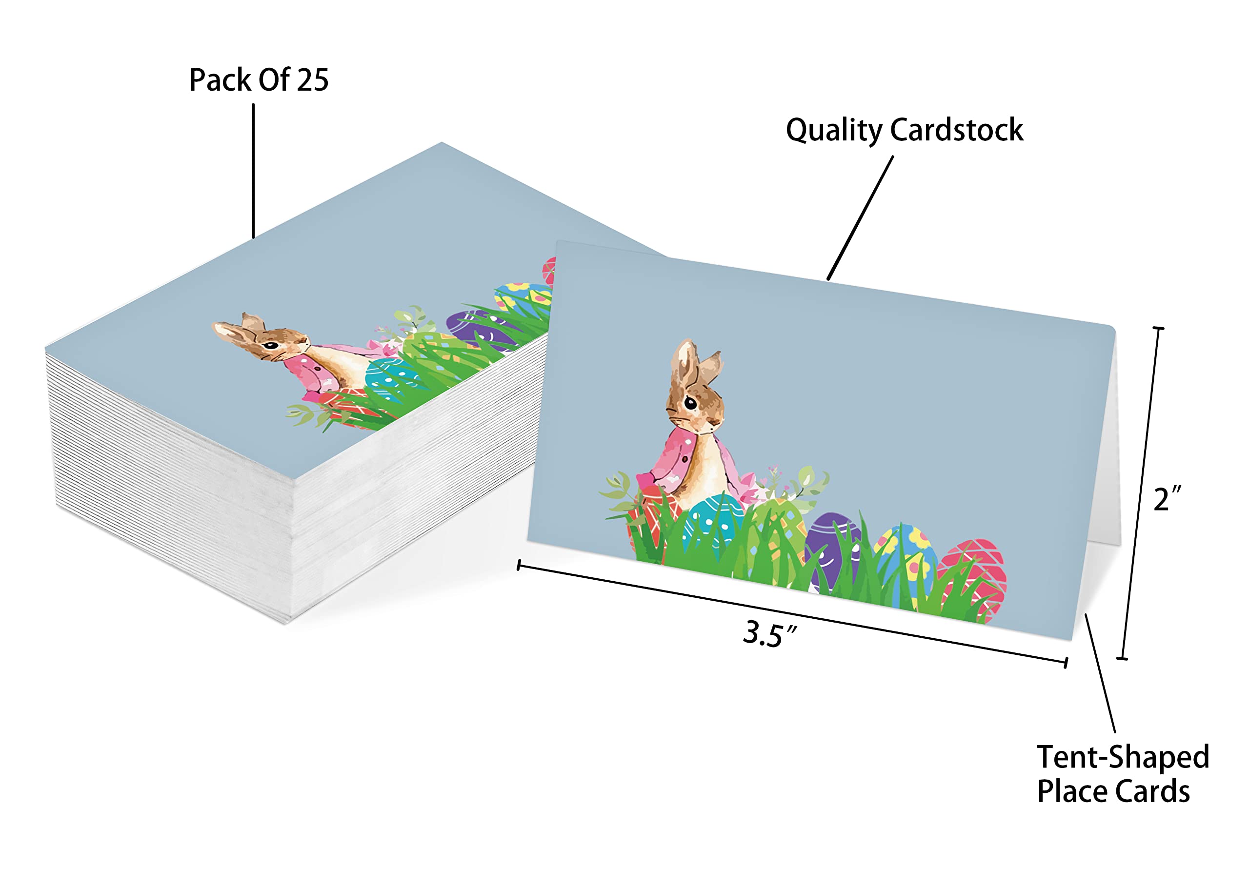 Table Place Card, Easter Tent Style Cards, Pack of 25 Half-Fold Reception Place Card, Cute Easter Egg Bunny, Easter Table Decor for Spring Wedding, Baby Shower, Dinner Party(F24)