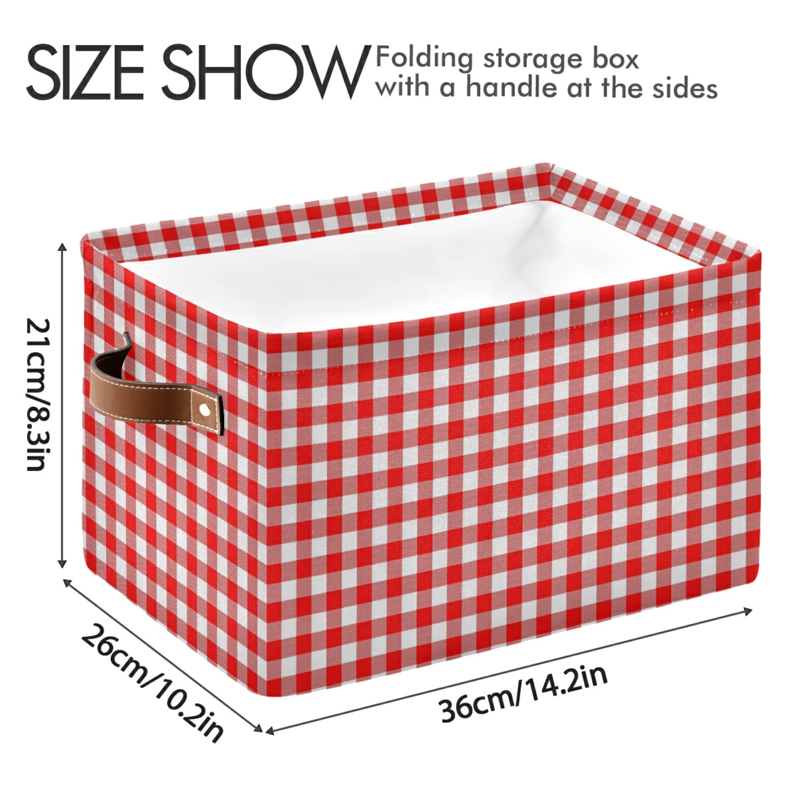 xigua Red Checkered Gingham Storage Baskets,Large Decorative Collapsible Rectangular Canvas Fabric Storage Bin for Home Office(15x11x9.5inch,2 Pack)