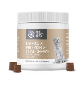 pet health pros omega bites for dogs - chewable fish oil supplement with omega 3 fatty acids and vitamin e for joint health and skin & coat health - 60 count