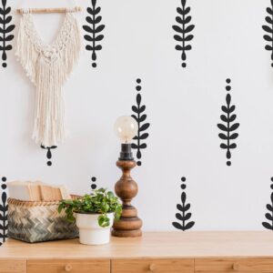 SHYJSHYJ A Room with Floral Vinyl Leaves Wall Decals, Peel and Stick Modern Boho Flower Stickers for Bedroom Livingroom Home Wall Art Decor-Black