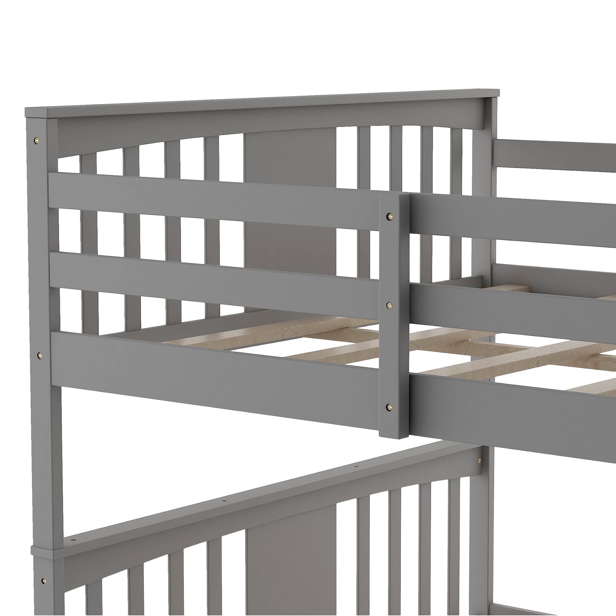 Harper & Bright Designs Full Over Full Low Bunk Bed with Headboard and Footboard, Wooden Bunk Bed with Ladder, for Toddlers Kids Boys Girls - Gray