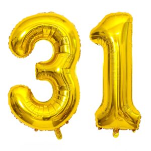 40 inch 31 Number Balloon 31 Birthday Balloons Digit 31 Helium Balloons Giant Balloon Alphabet Foil Balloon for Birthday Party Supplies Wedding Bachelorette Bridal Shower, Gold Mylar 31 Balloon