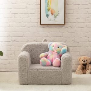 ALIMORDEN Kids Ultra-Soft Snuggle Foam Filled Chair, Toddler Cuddly Sherpa Reading Couch for Boys and Girls, Light Grey