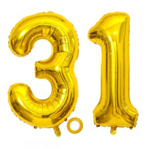 40 inch 31 number balloon 31 birthday balloons digit 31 helium balloons giant balloon alphabet foil balloon for birthday party supplies wedding bachelorette bridal shower, gold mylar 31 balloon