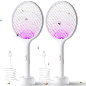 yissvic electric fly swatter 2 pack bug zapper racket 4000 volt dual modes fly zapper rechargeable for indoor home office backyard patio camping (2 packs)