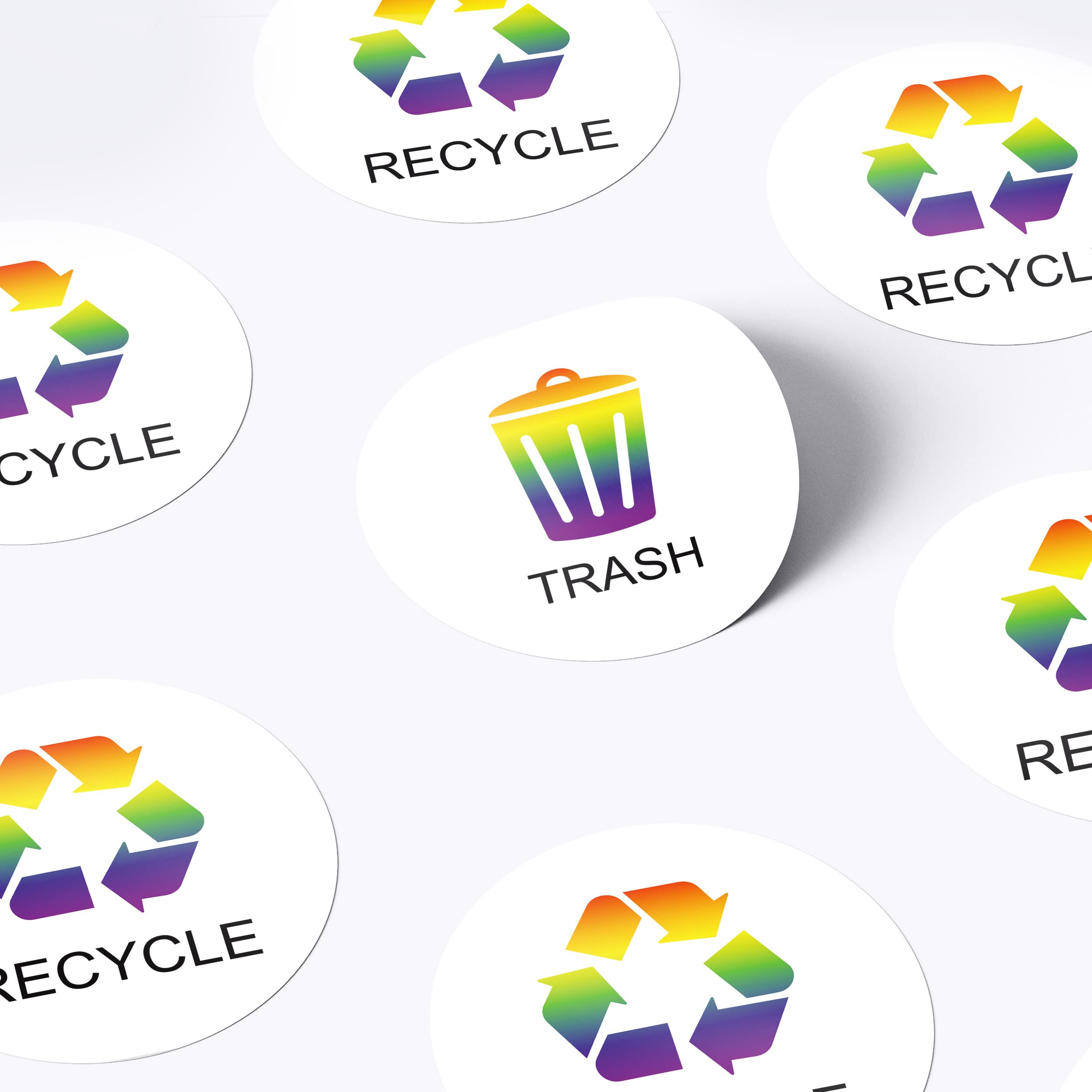 VBAP CORP Recycle Trash Bin Sticker - (Pack of 4) 3" Round Logo Sign Decal Labels Self-Adhesive Vinyl Laminated. Waterproof Indoor and Outdoor (Rainbow)…