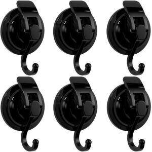 socont suction cup hooks for shower, heavy duty vacuum shower hooks for inside shower, matte black-plated plished super suction for kitchen bathroom restroom, 6 pack