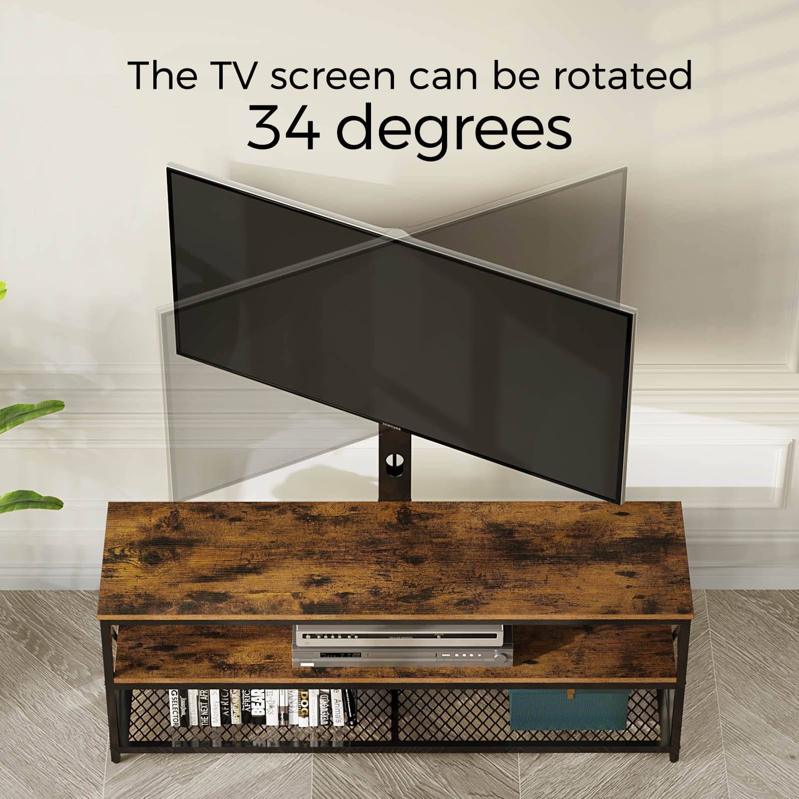 Seventable TV Stand with Mount and Power Outlet 43", Swivel TV Stand Mount for 32/45/55/60/65/70 inch TVs, Height Adjustable TV Entertainment Center with Cable Management, Rustic Brown