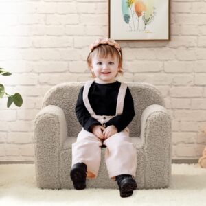 ALIMORDEN Kids Ultra-Soft Snuggle Foam Filled Chair, Toddler Cuddly Sherpa Reading Couch for Boys and Girls, Light Grey