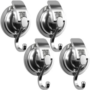 socont suction cup hooks for shower, heavy duty vacuum shower hooks for inside shower, silver-plated plished easy to install super suction for kitchen bathroom restroom, 4 pack