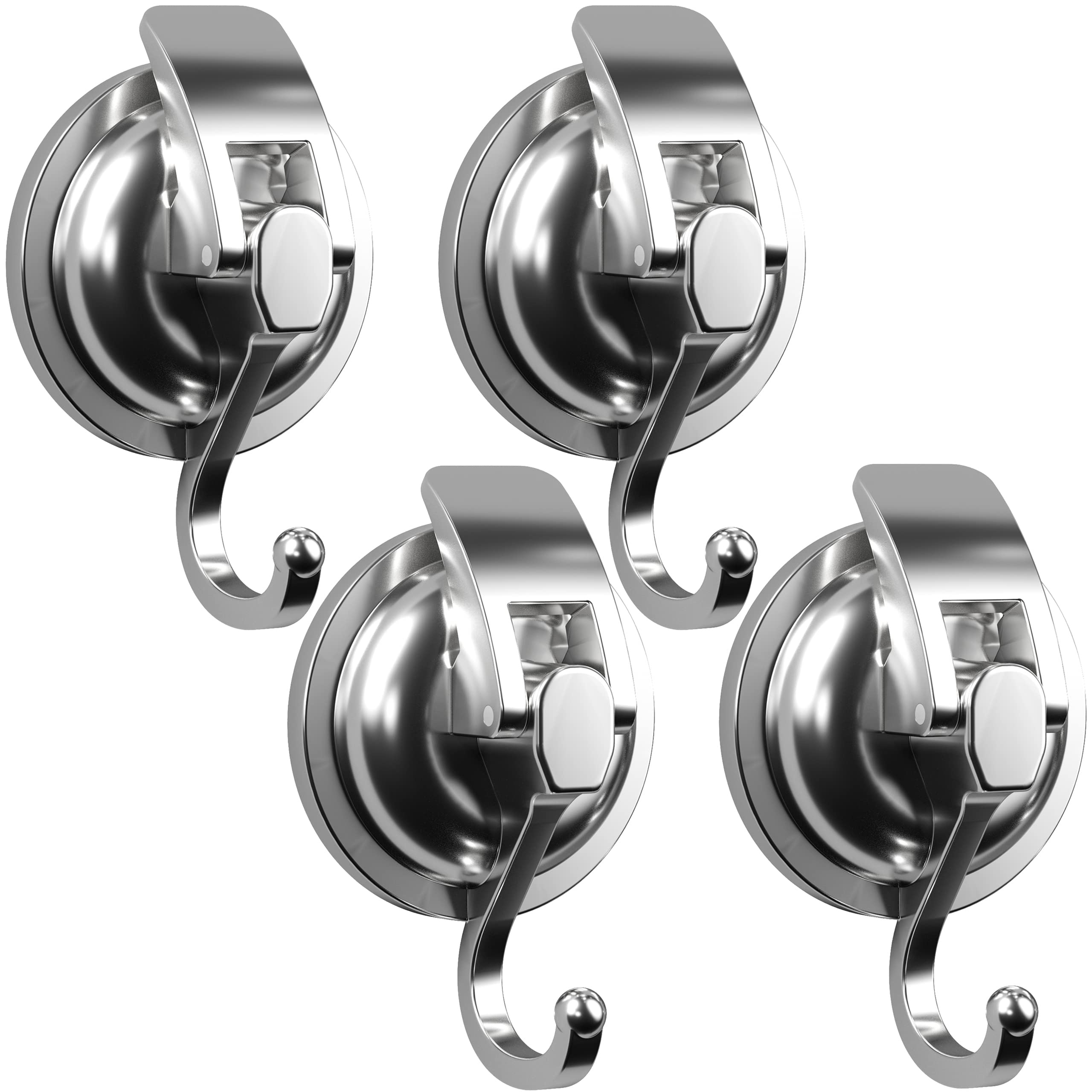 SOCONT Suction Cup Hooks for Shower, Heavy Duty Vacuum Shower Hooks for Inside Shower, Silver-Plated Plished Easy to Install Super Suction for Kitchen Bathroom Restroom, 4 Pack