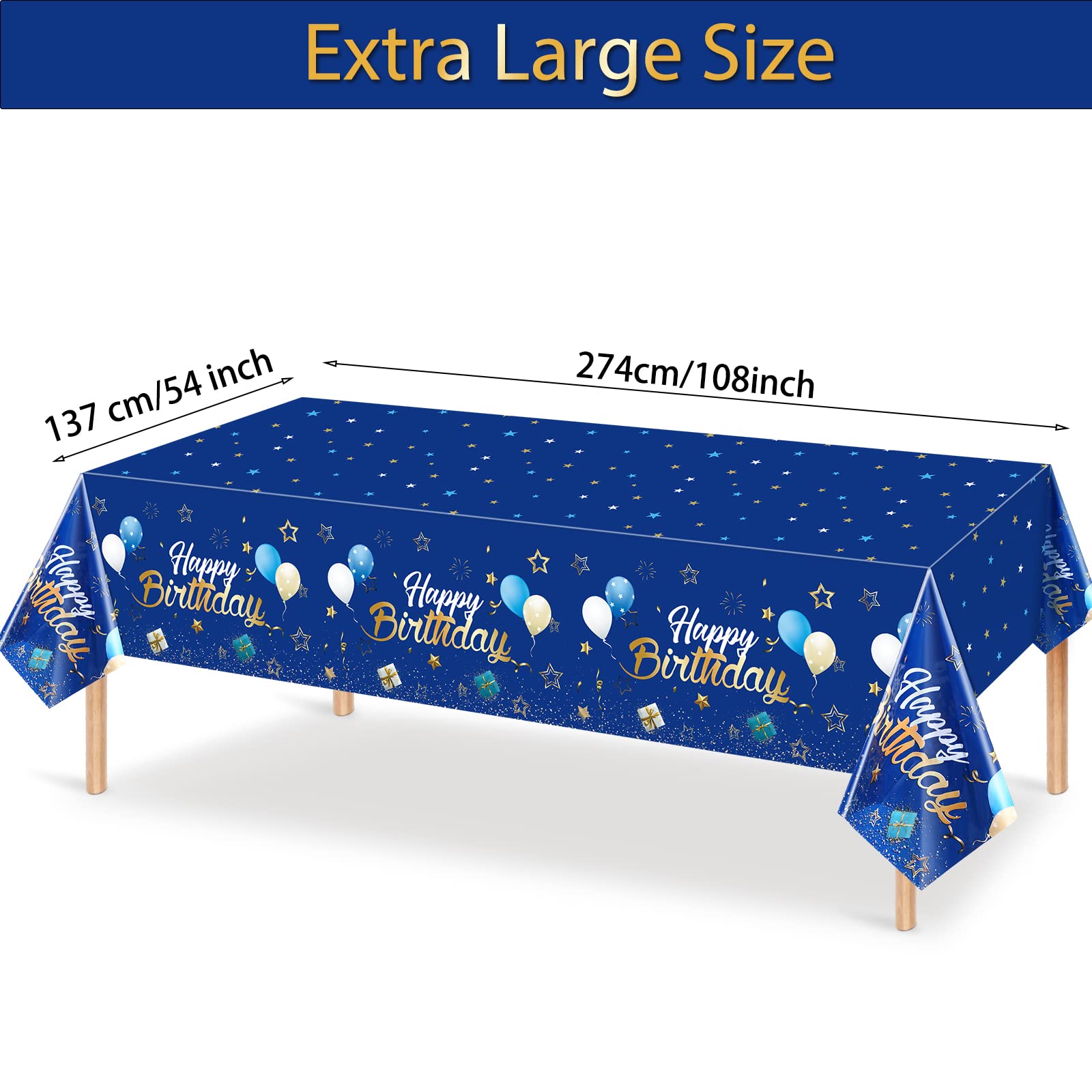 Tegeme Navy Blue Party Supplies Blue Stars Happy Birthday Tablecloths Blue Starry Confetti Table Covers for Kids Boys Girls Baby Shower Birthday Party Decorations (Navy Blue and Gold, 3 Pack)