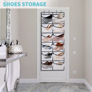 YOCOMEY 2 Packs Over the Door Shoe Organizer, 24 Extra Large Mesh Pockets Hanging Shoe Boots Rack Holder, Closet Hanging Organizers for Storage Sneakers High Heeled Shoes Slippers (White)