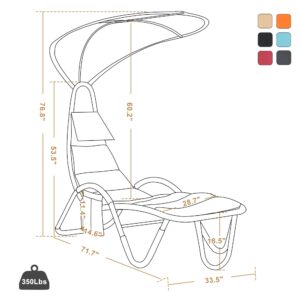 MCombo Outdoor Steel Chaise Lounge Chair with Removable Canopy and Cushions, Reclining Chair w/Side Pocket Arc Stand, for Beach Poolside Backyard Balcony Porch, 4097 (Burgundy)