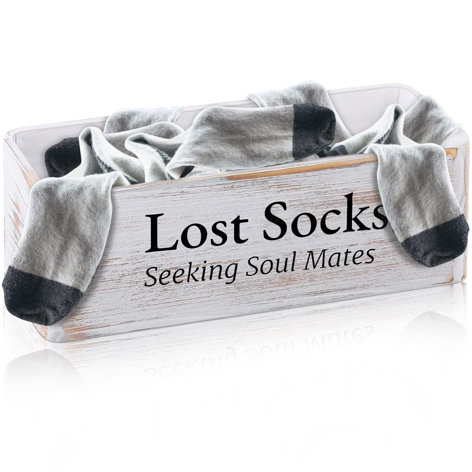 Farmhouse Lost Socks Storage Funny Laundry Sign Wooden Storage Baskets Laundry Room Storage Missing Socks Laundry Decor Farmhouse Sock Basket for Laundry Room Wall Decor (11.02 x 3.54 x 3.54 Inch)