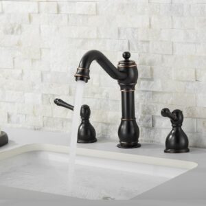 IBOFYY Black Bathroom Sink Faucet, 8 Inch Two Handle Bathroom Faucet 3 Holes Solid Brass With Metal Pop-Up Drain Assembly (Oil-Rubbed Bronze)