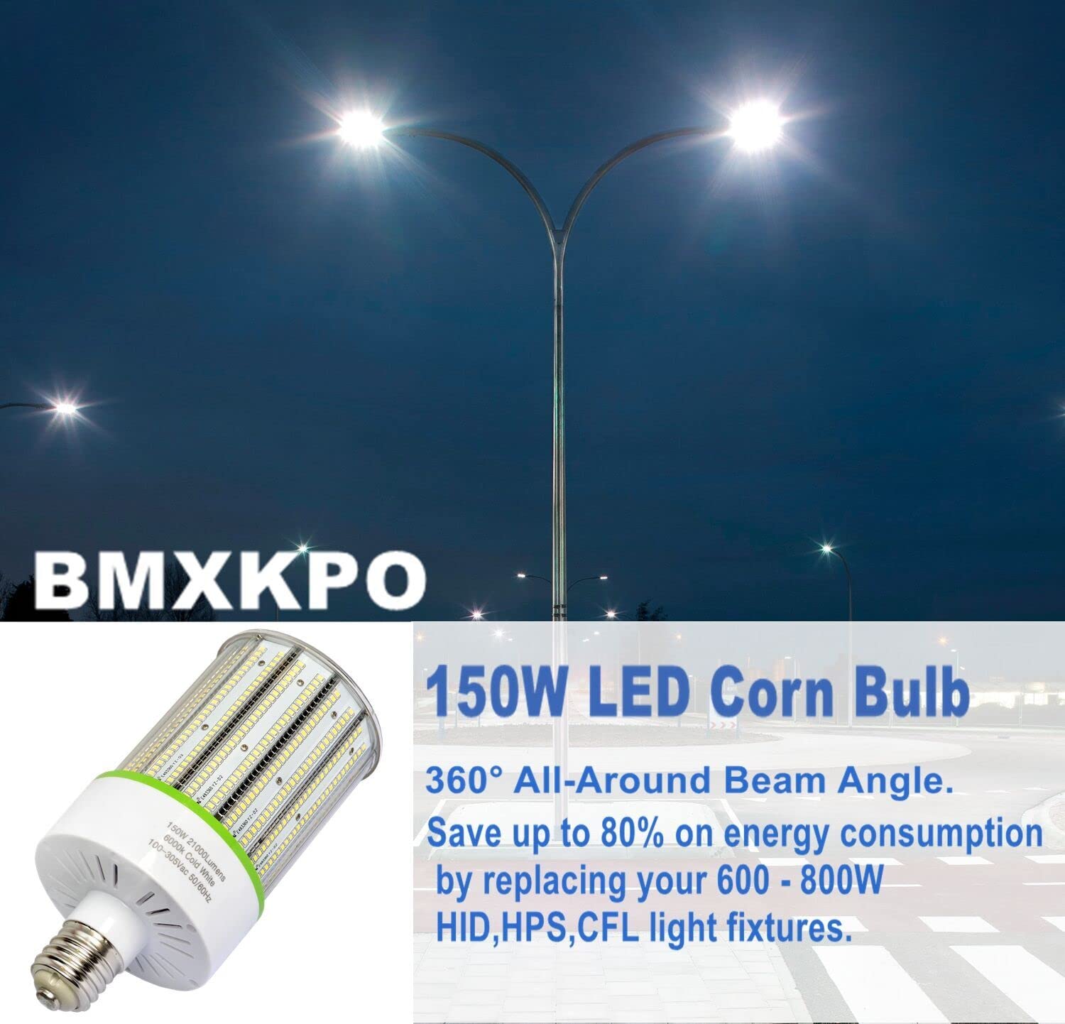 BMXKPO 150W LED Corn Lights,E39 Mogul Base Led Bulb 6000K Cool White Commercial Grade Corn Light Bulbs for Warehouse Parking Lots High Bay Street Light