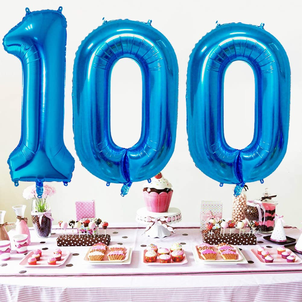 Number 100 Balloons 32 inch Digital Balloon Alphabet 100th Birthday Balloons Digit 100 Helium Balloons Big Balloons for Birthday Party Supplies Wedding Bachelorette Bridal Shower, Blue Number 100