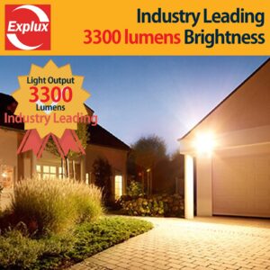 Explux 300W Equivalent Motion Sensor Flood Light Bulbs, Ultra Bright 3300 Lumens, Outdoor PAR38 Security LED Bulbs with Dusk to Dawn Control, Daylight 5000K, 2-Pack