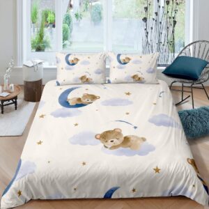 bedding sets queen size teddy bear sleeping duvet cover sets soft comforter cover with 1 duvet cover and 2 pillow shams, gifts for girls boys teen (without comforter)