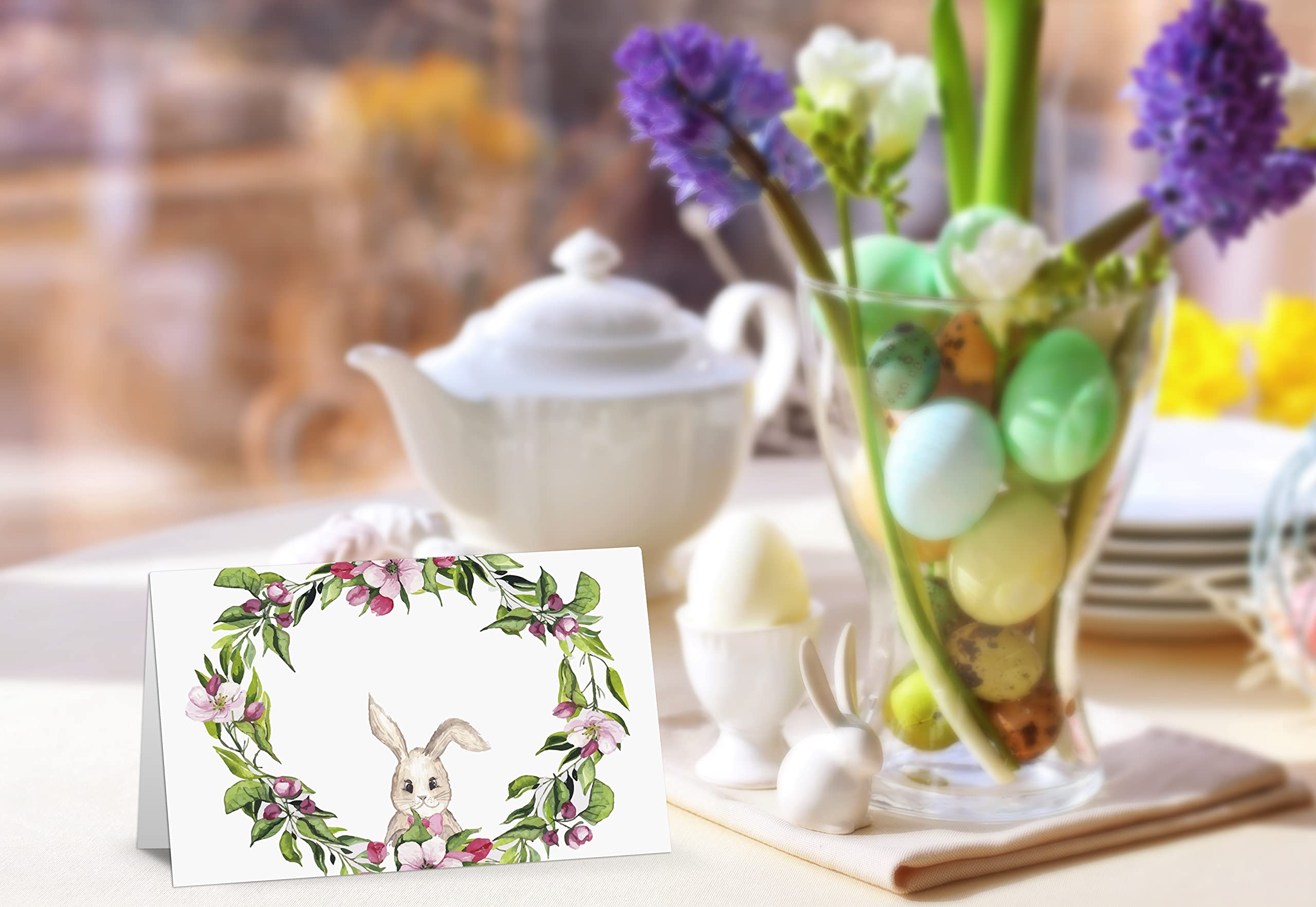 Table Place Card, Easter Tent Style Cards, Pack of 25 Half-Fold Reception Place Card, Cute Easter Egg Bunny, Easter Table Decor for Spring Wedding, Baby Shower, Dinner Party(F21)