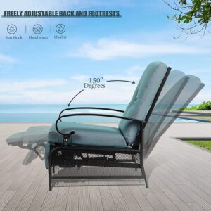 Omelaza Adjustable Outdoor Lounge Chair with Removable Cushions - Metal Recliner Sofa for Patio, Garden, Poolside - Peacock Blue