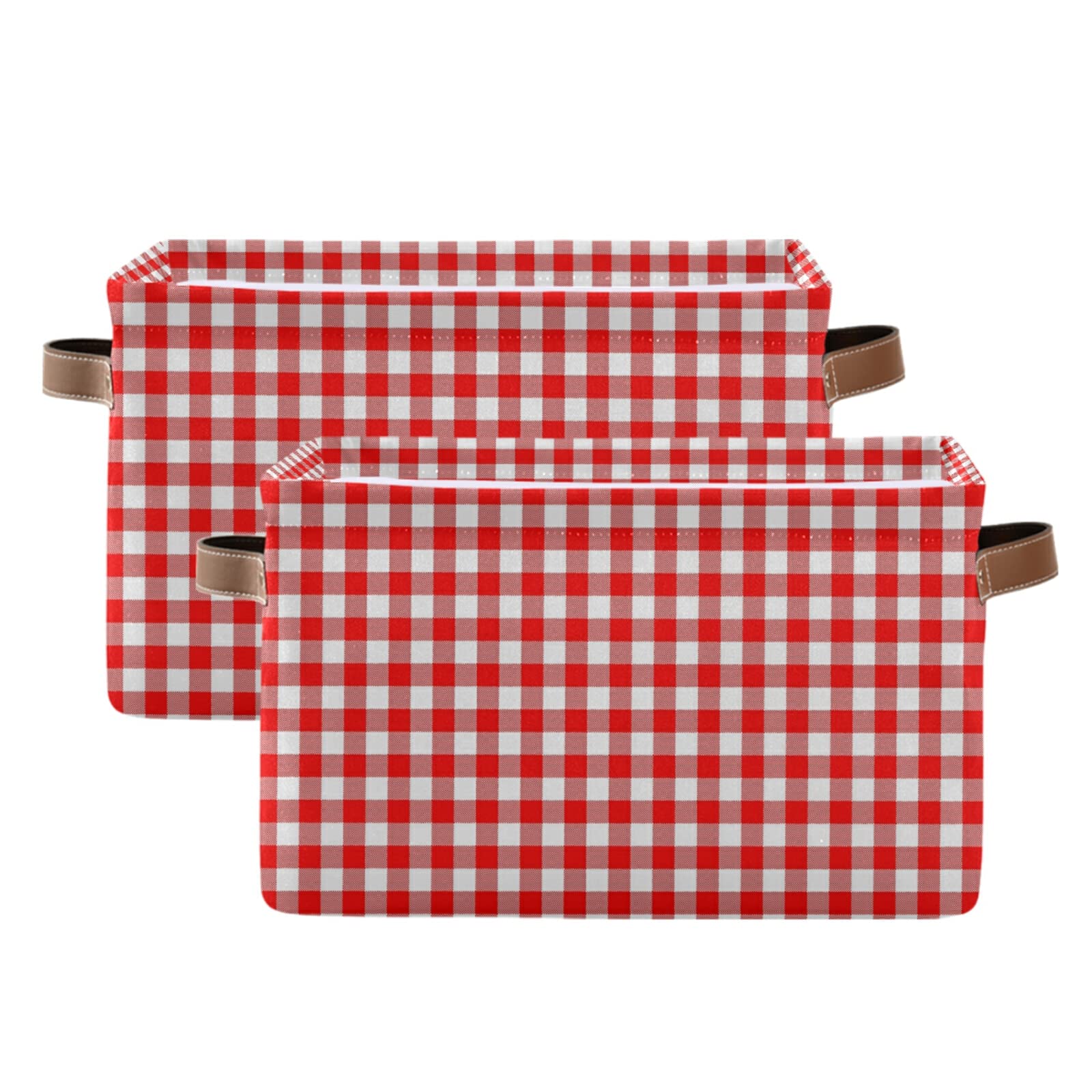 xigua Red Checkered Gingham Storage Baskets,Large Decorative Collapsible Rectangular Canvas Fabric Storage Bin for Home Office(15x11x9.5inch,2 Pack)