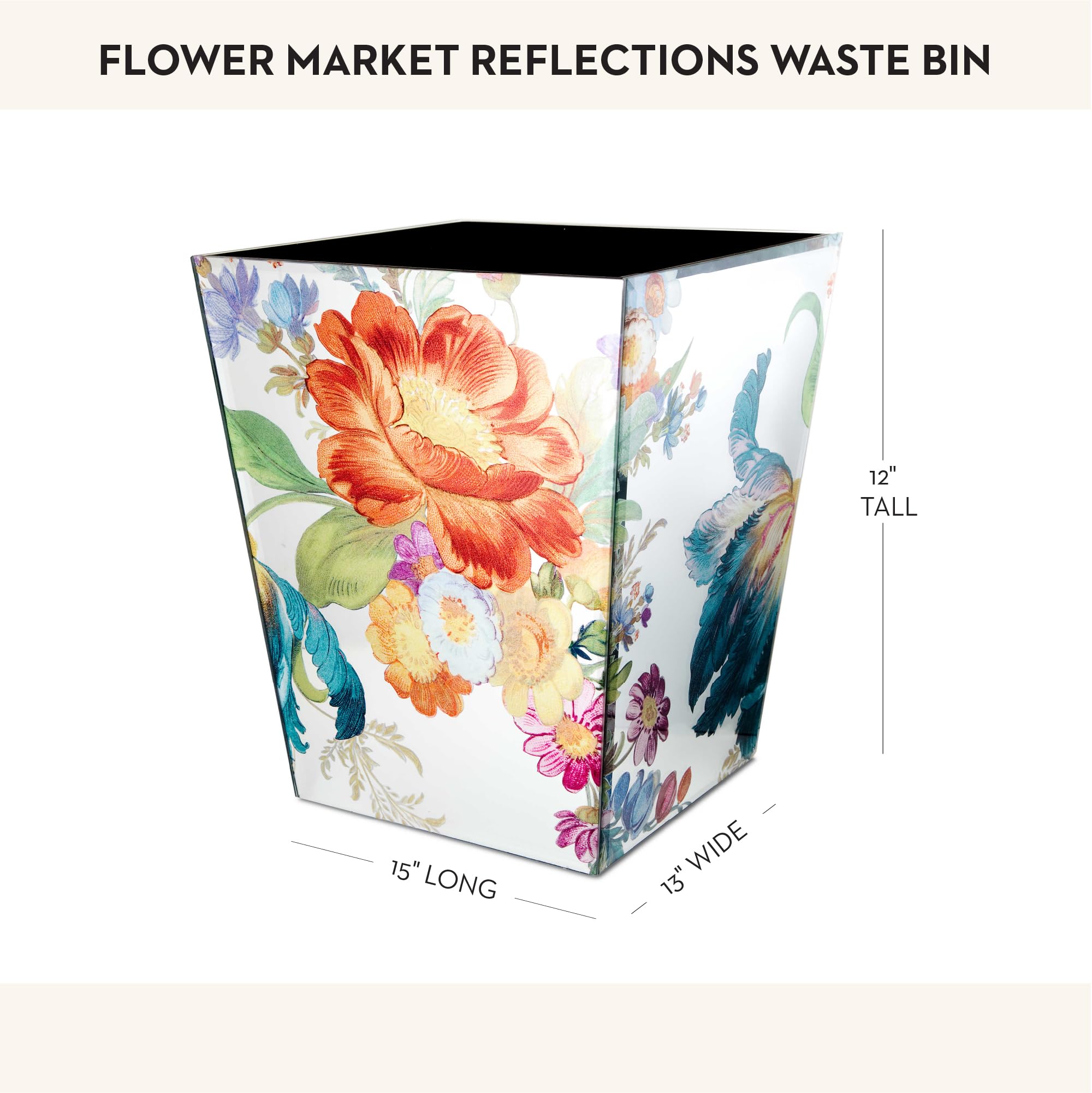 MACKENZIE-CHILDS Waste Bin, Decorative Bedroom Trash Can or Bathroom Trash Can, Flower Market Reflections