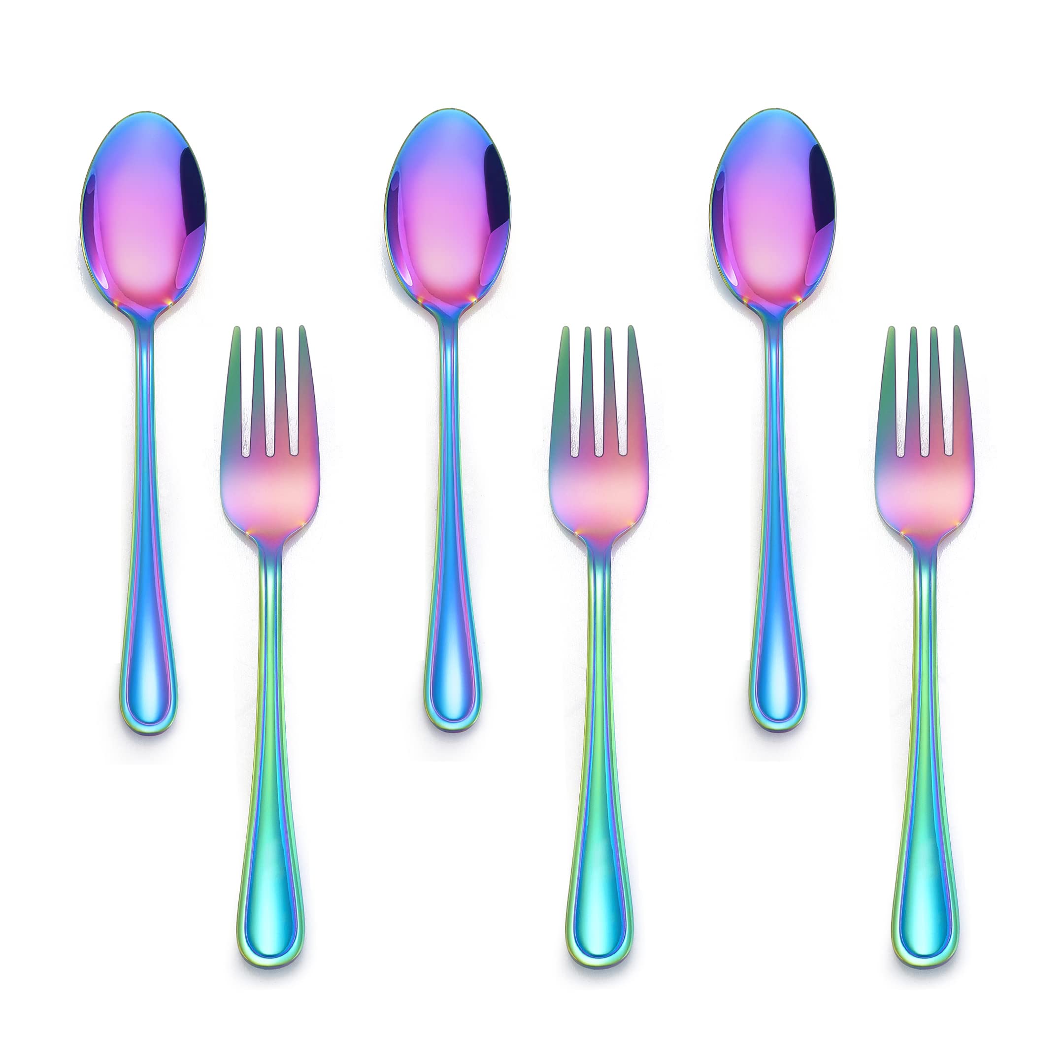 LIANYU 6-Piece Kids Forks and Spoons Silverware Set, Rainbow Children Toddler Utensils Set, Stainless Steel Child Flatware Cutlery Set for Home Preschools, Dishwasher Safe