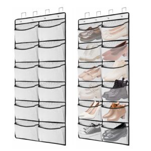 yocomey 2 packs over the door shoe organizer, 24 extra large mesh pockets hanging shoe boots rack holder, closet hanging organizers for storage sneakers high heeled shoes slippers (white)