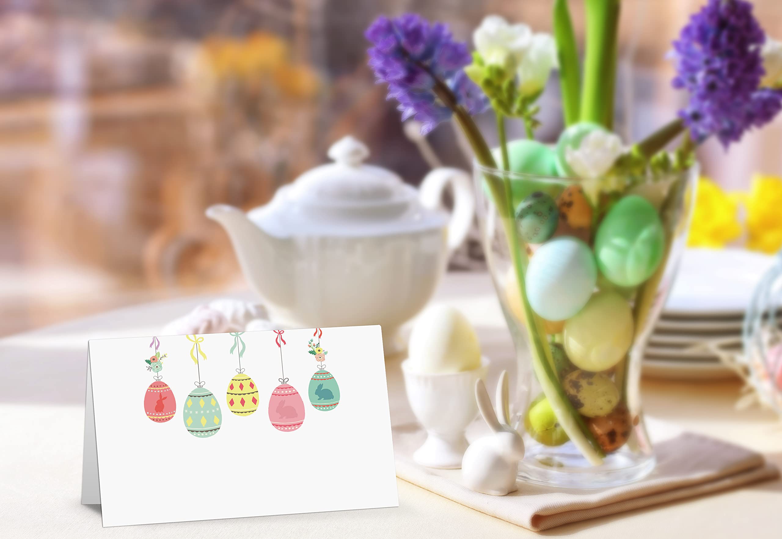 Table Place Card, Easter Tent Style Cards, Pack of 25 Half-Fold Reception Place Card, Cute Easter Egg Bunny, Easter Table Decor for Spring Wedding, Baby Shower, Dinner Party(F19)