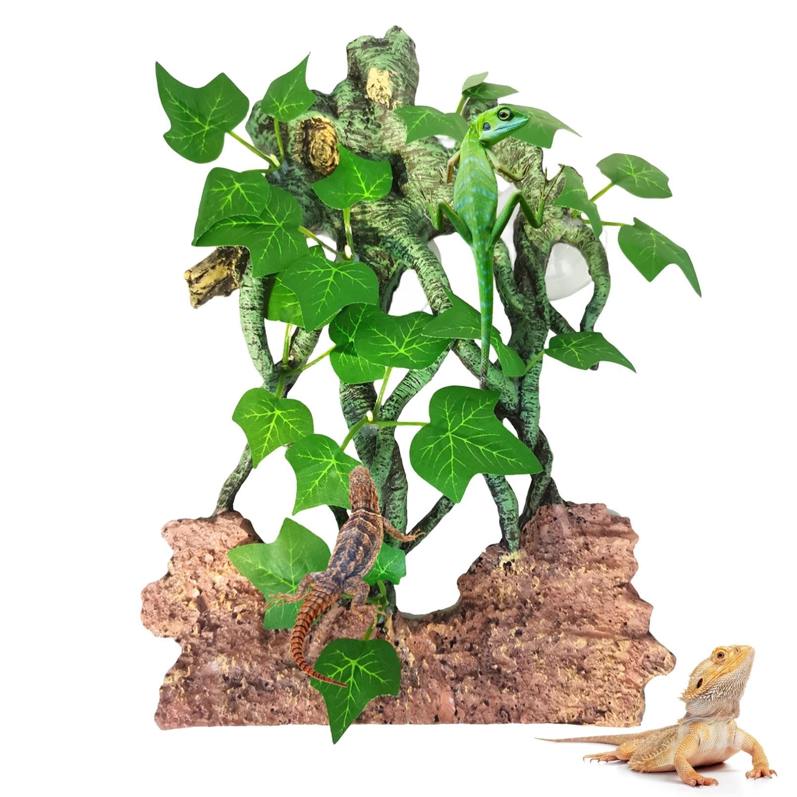 Hamiledyi Reptile Climbing Branch Leaves with Suction Cups Terrarium Plant Decoration Tank Accessories for Amphibian Lizard Bearded Dragons Gecko Snake