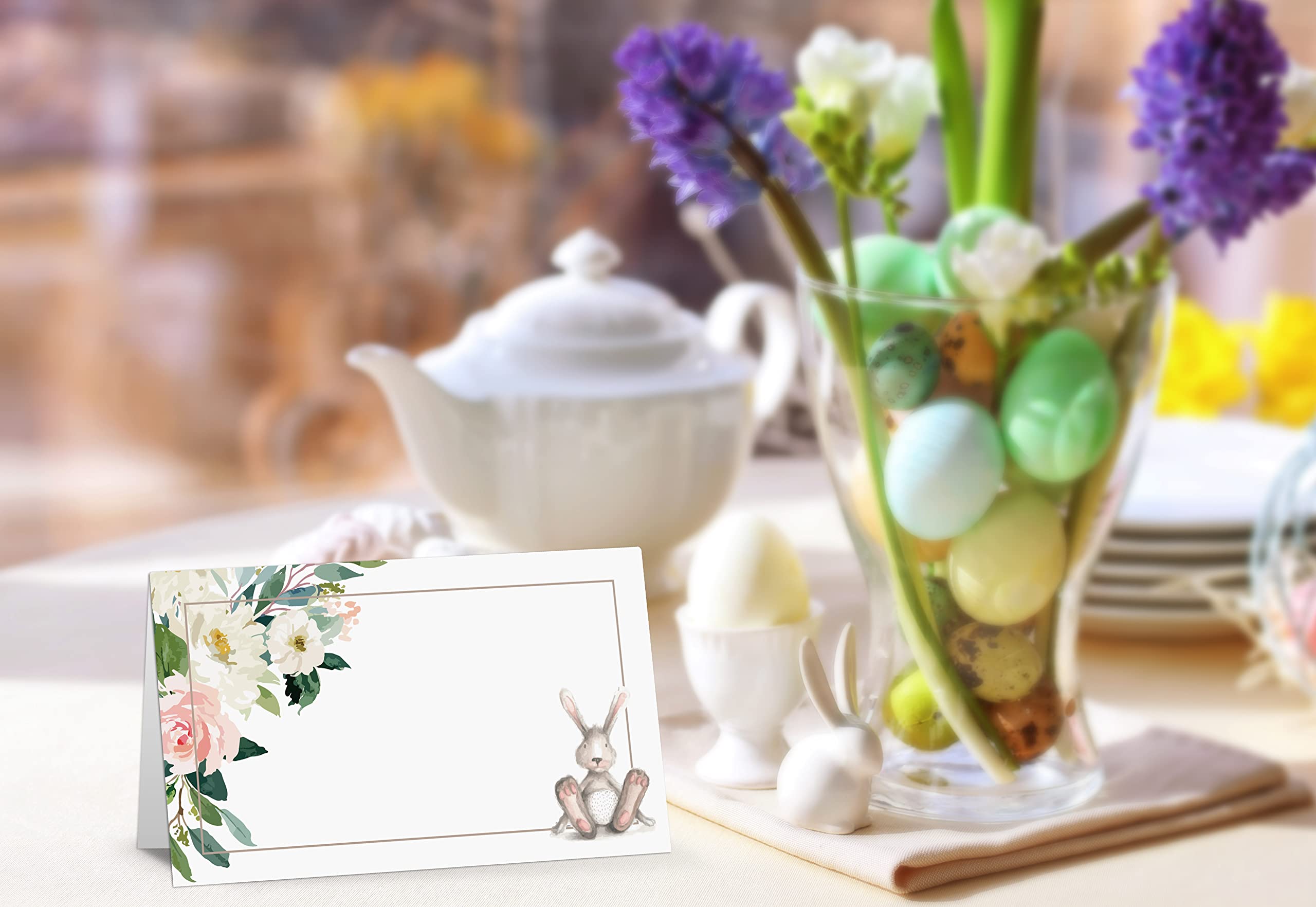 Table Place Card, Easter Tent Style Cards, Pack of 25 Half-Fold Reception Place Card, Cute Easter Egg Bunny, Easter Table Decor for Spring Wedding, Baby Shower, Dinner Party(F01)