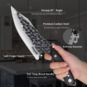 Huusk Chef Knife with Sheath Viking Knife Forged from High Carbon Steel Boning Knife for Meat Cutting Full Tang Butcher Knife Outdoor Cooking Knife for Kitchen or Camping Gifts for Dad Christmas Gift