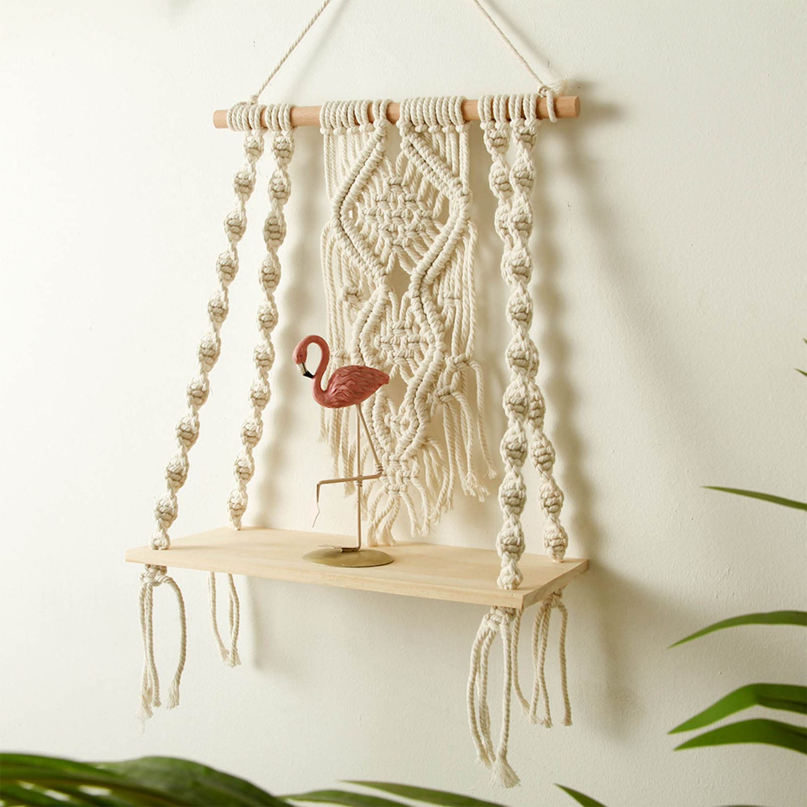 Macrame Hanging Shelf with Handmade Woven Tassel Hanger Rustic Wall Shelves Aesthetic Hanging Shelf Aesthetic Wall Decor Aesthetic Room Decor Rope Floating Shelf for Photo Frame Plant Hangers (D)