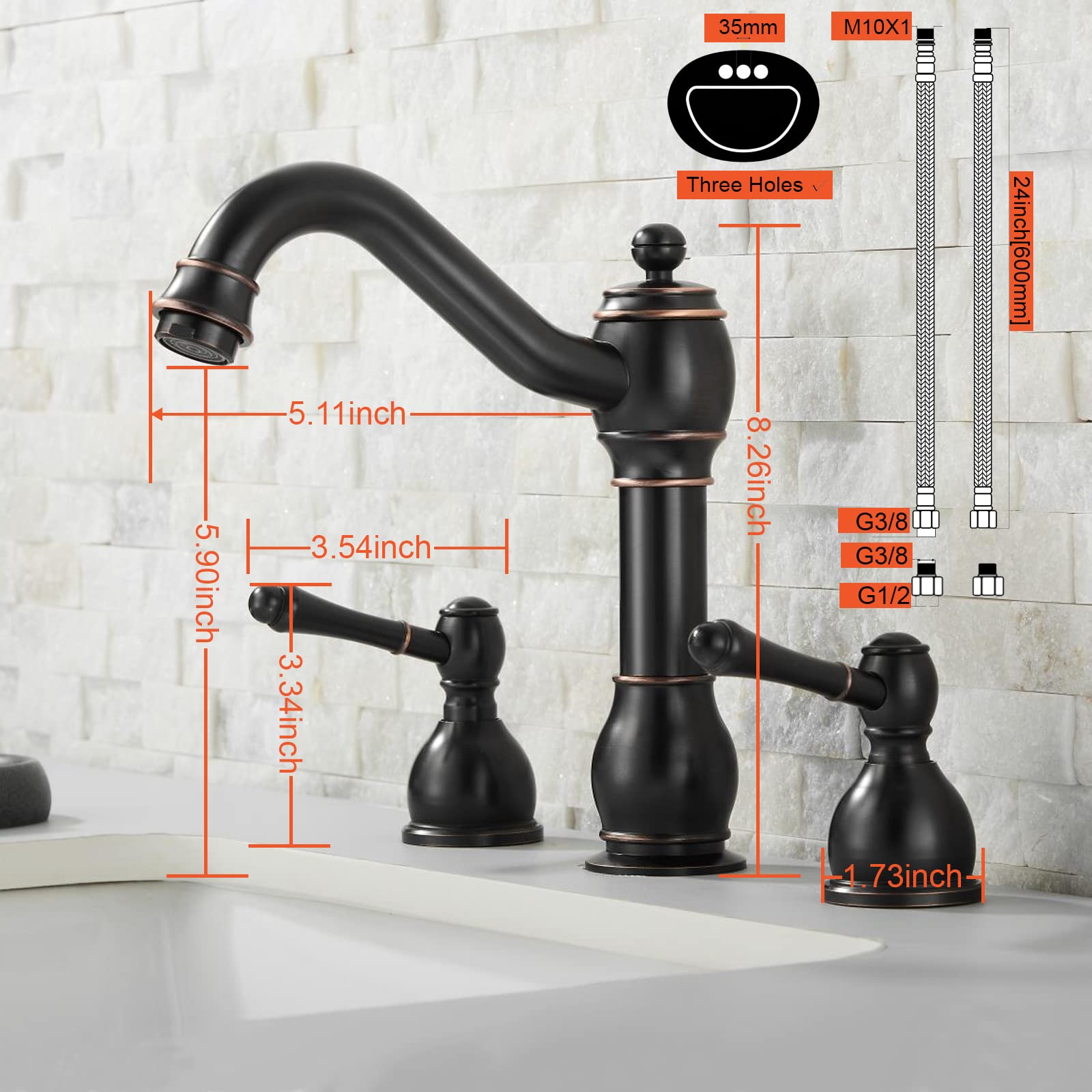 IBOFYY Black Bathroom Sink Faucet, 8 Inch Two Handle Bathroom Faucet 3 Holes Solid Brass With Metal Pop-Up Drain Assembly (Oil-Rubbed Bronze)