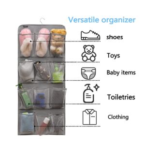 ANZORG Dual Sided Hanging Shoe Organizer for Closet with Rotating Hanger Hanging Shoe Rack Holder with 24 Large Pockets (Grey-Mesh Pockets)