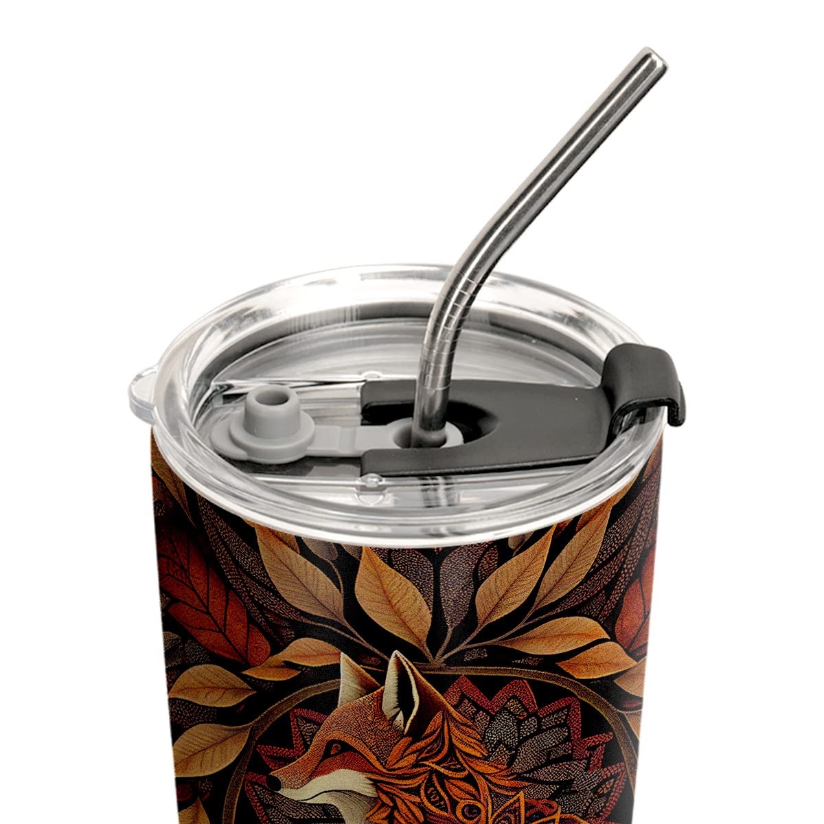 20oz Autumn Fox Mandala Gifts for Fox Lovers, Gifts for Her Unique Birthday Gifts for Women, Daughter, Sister, Friends, Inspiration Gifts for Women, Fox Tumbler Cup, Travel Coffee Mug with Lid