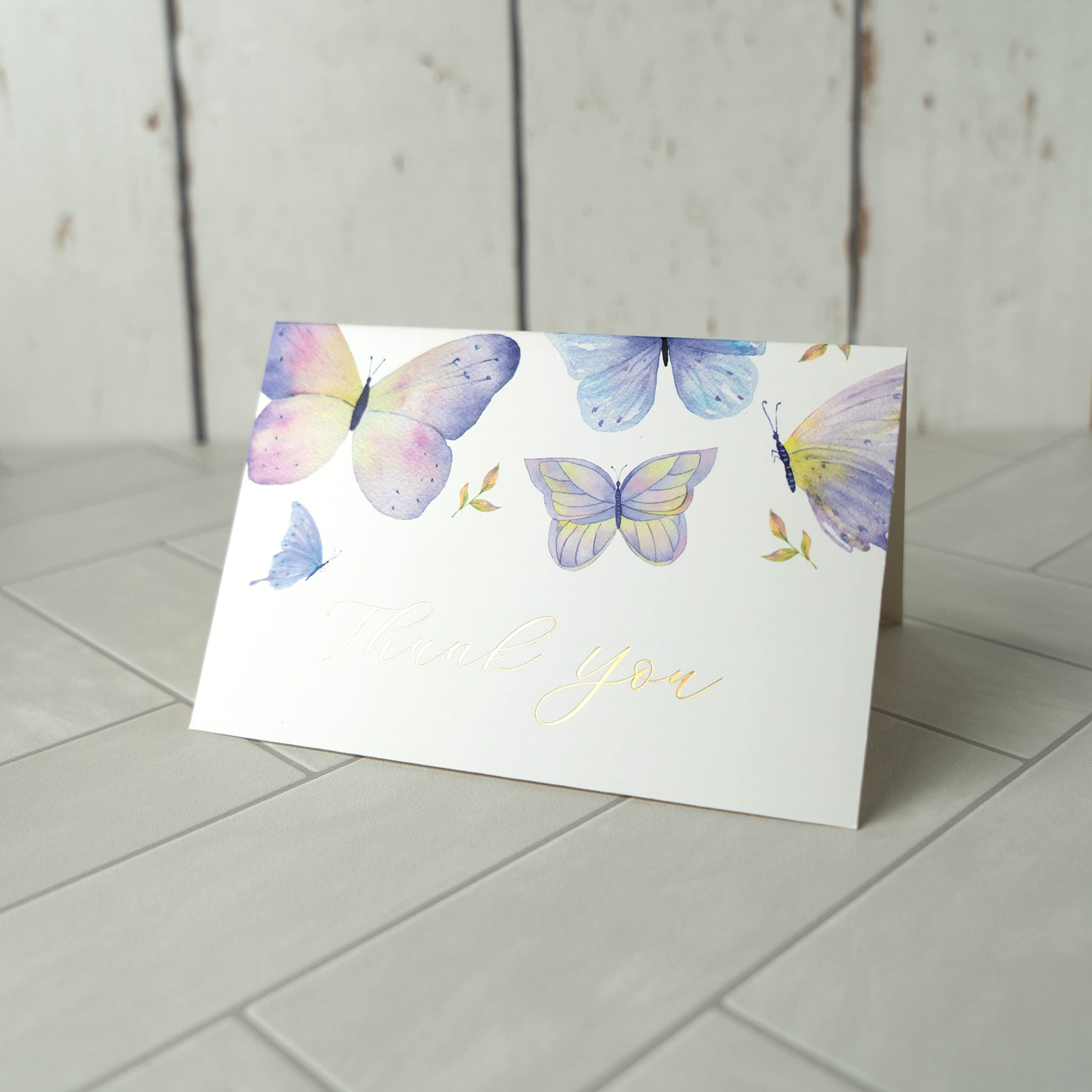 Gooji 4x6 Butterfly Gold Foil Thank You Cards with Envelopes (Bulk 20-Pack) Peel-and-Seal Envelopes Assorted Set, Birthday, Baby Shower, Bridal Shower, Weddings, Small Business