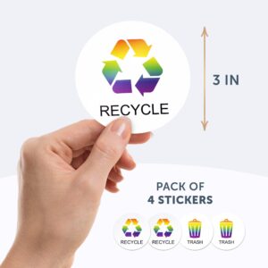 VBAP CORP Recycle Trash Bin Sticker - (Pack of 4) 3" Round Logo Sign Decal Labels Self-Adhesive Vinyl Laminated. Waterproof Indoor and Outdoor (Rainbow)…