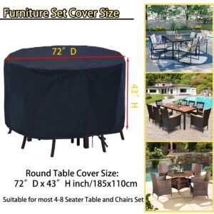 POMER Patio Furniture Covers, 72inch Round Bar Height Table Chair Set Cover Waterproof Outdoor Table Cover for Garden Furniture Set - 72" D x 43" H