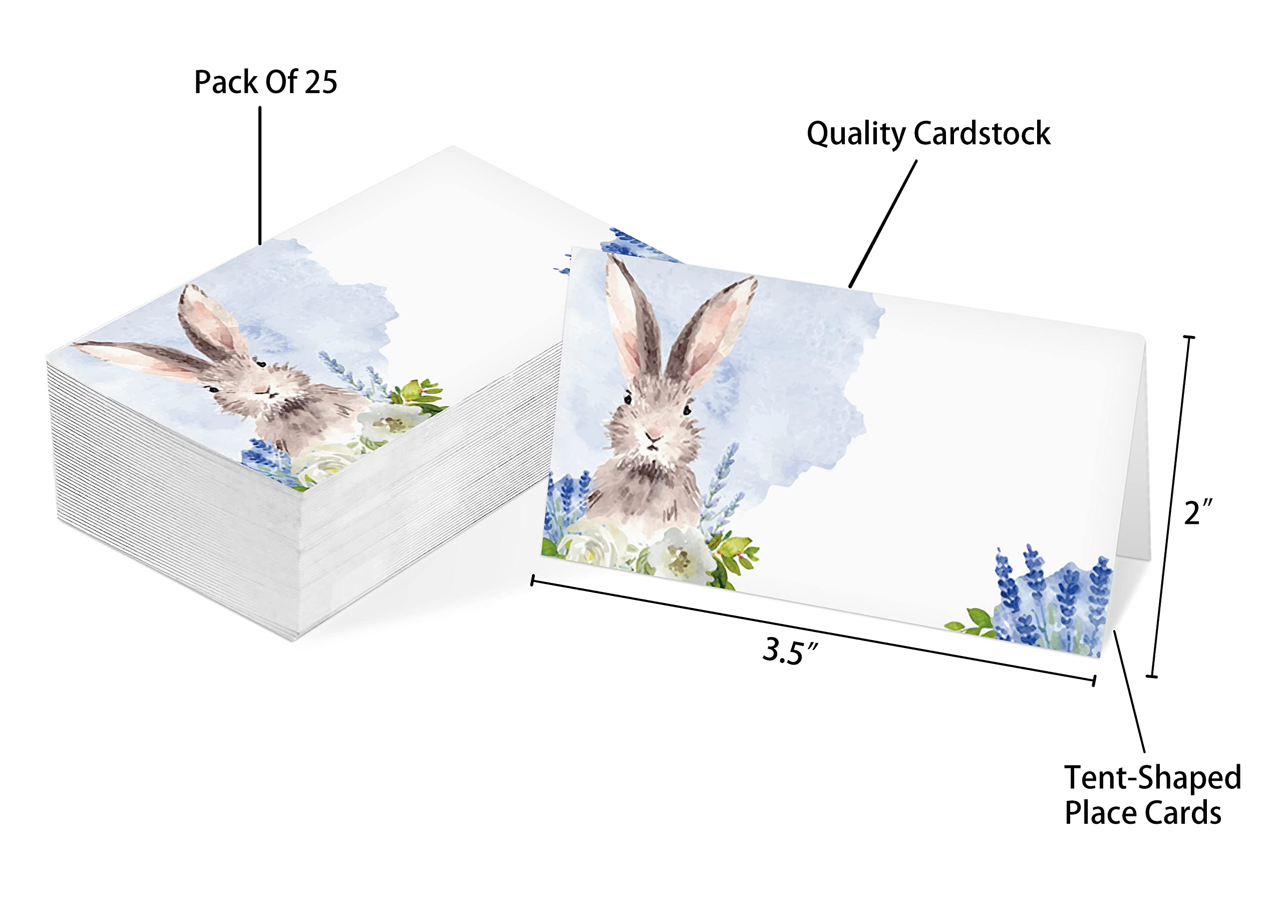 Table Place Card, Easter Tent Style Cards, Pack of 25 Half-Fold Reception Place Card, Cute Easter Egg Bunny, Easter Table Decor for Spring Wedding, Baby Shower, Dinner Party(F02)