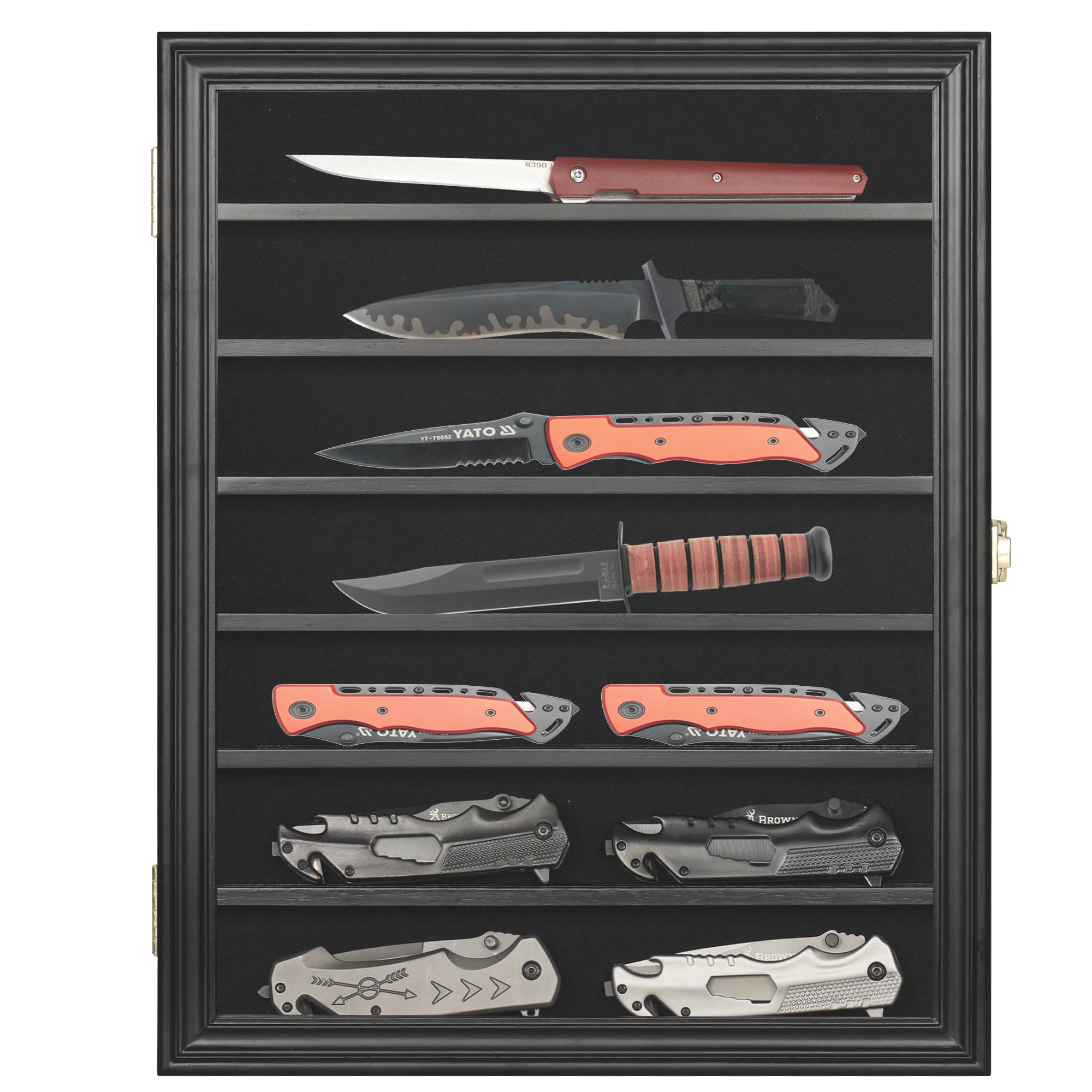 DisplayGifts Knife Display Case Pocket Knife Display Case for Wall Stand Military Folding Knife Shadow Box Knife Enthusiast Collectibles with 98% UV Protection Lockable Black Finish