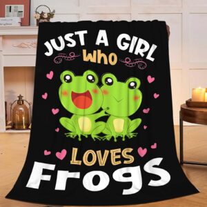 Frog Blanket Just A Girl Who Loves Frogs Super Soft Fluffy Warm Cozy Lightweight Fleece Frog Gifts Blanket for Adults Kids Home Decor Blanket for Couch Bed Living Room Office Camping 40"x50"