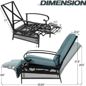 Omelaza Adjustable Outdoor Lounge Chair with Removable Cushions - Metal Recliner Sofa for Patio, Garden, Poolside - Peacock Blue